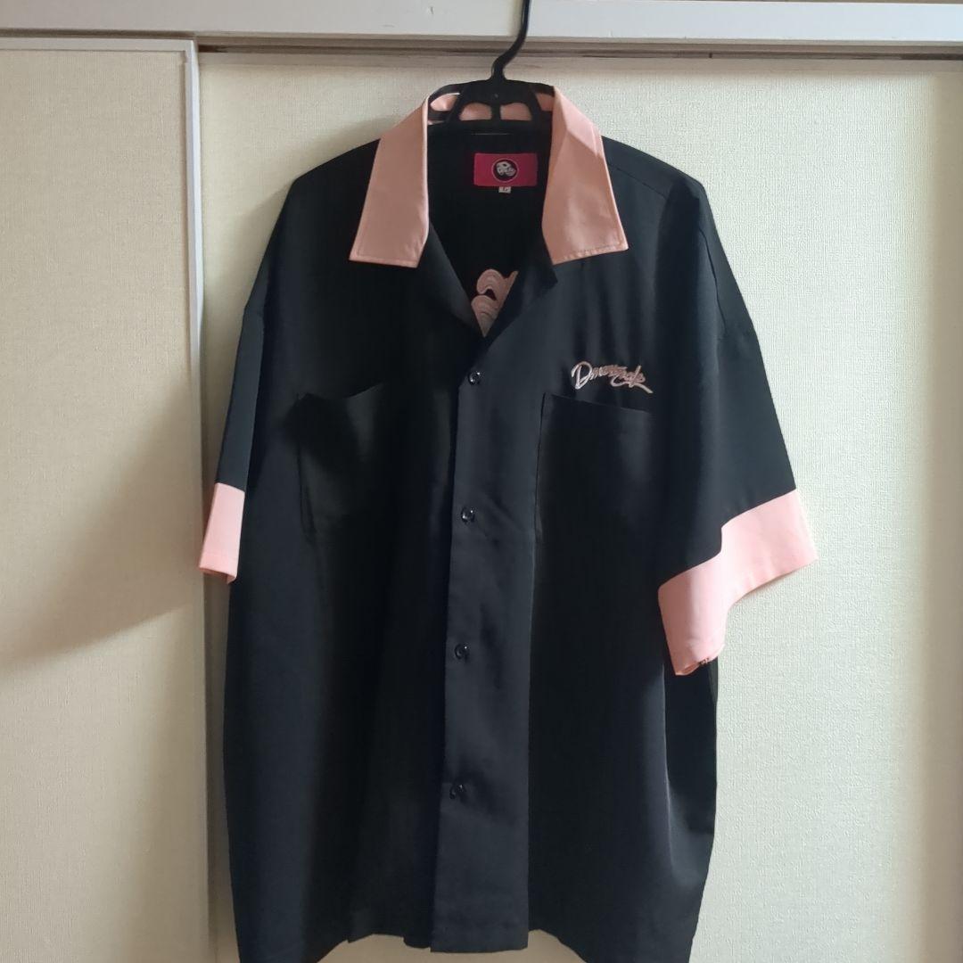 ボウリングシャツ Lサイズ 黒とピンク オーバーサイズ