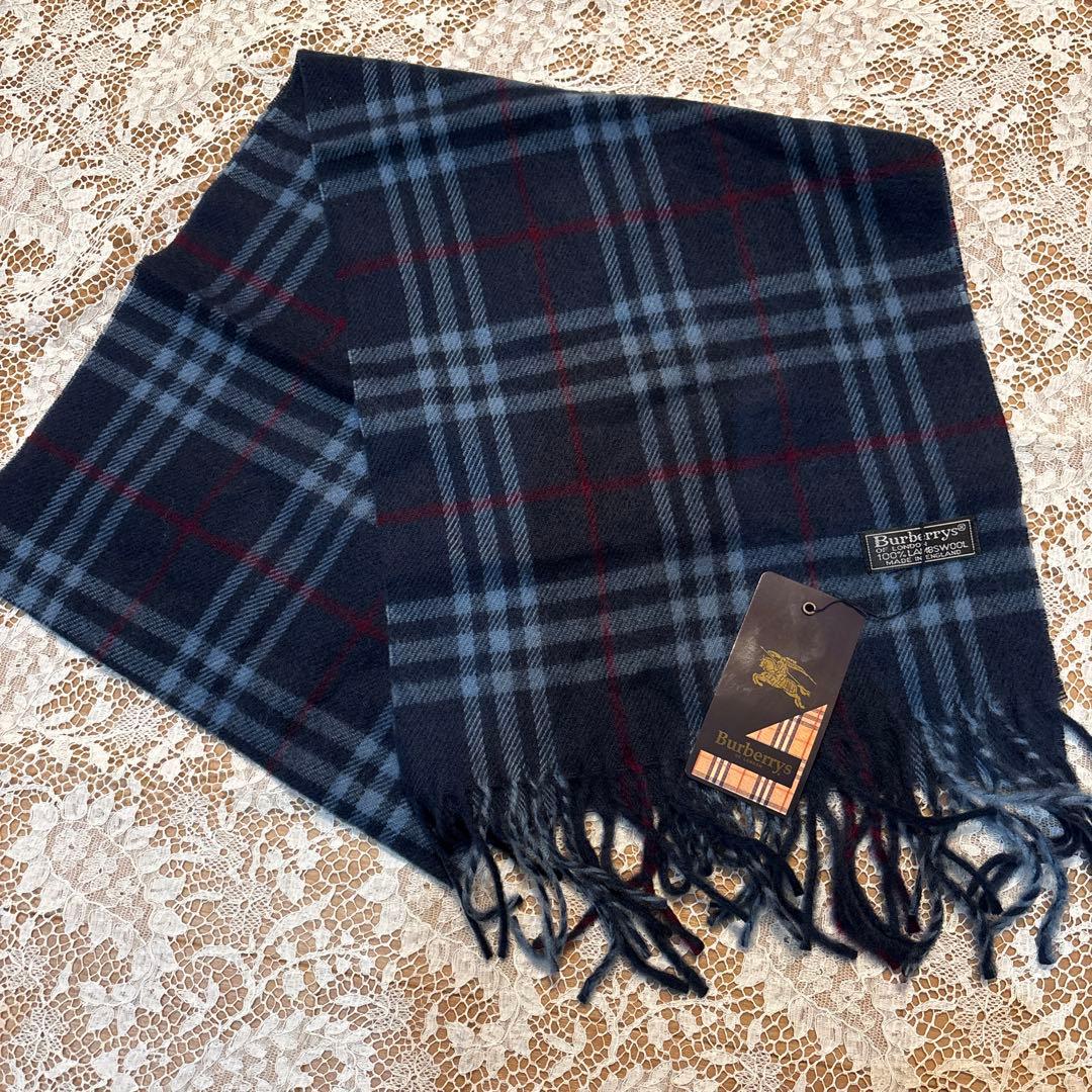 【新品】タグ付 BURBERRYSバーバリー チェックマフラー ネイビー