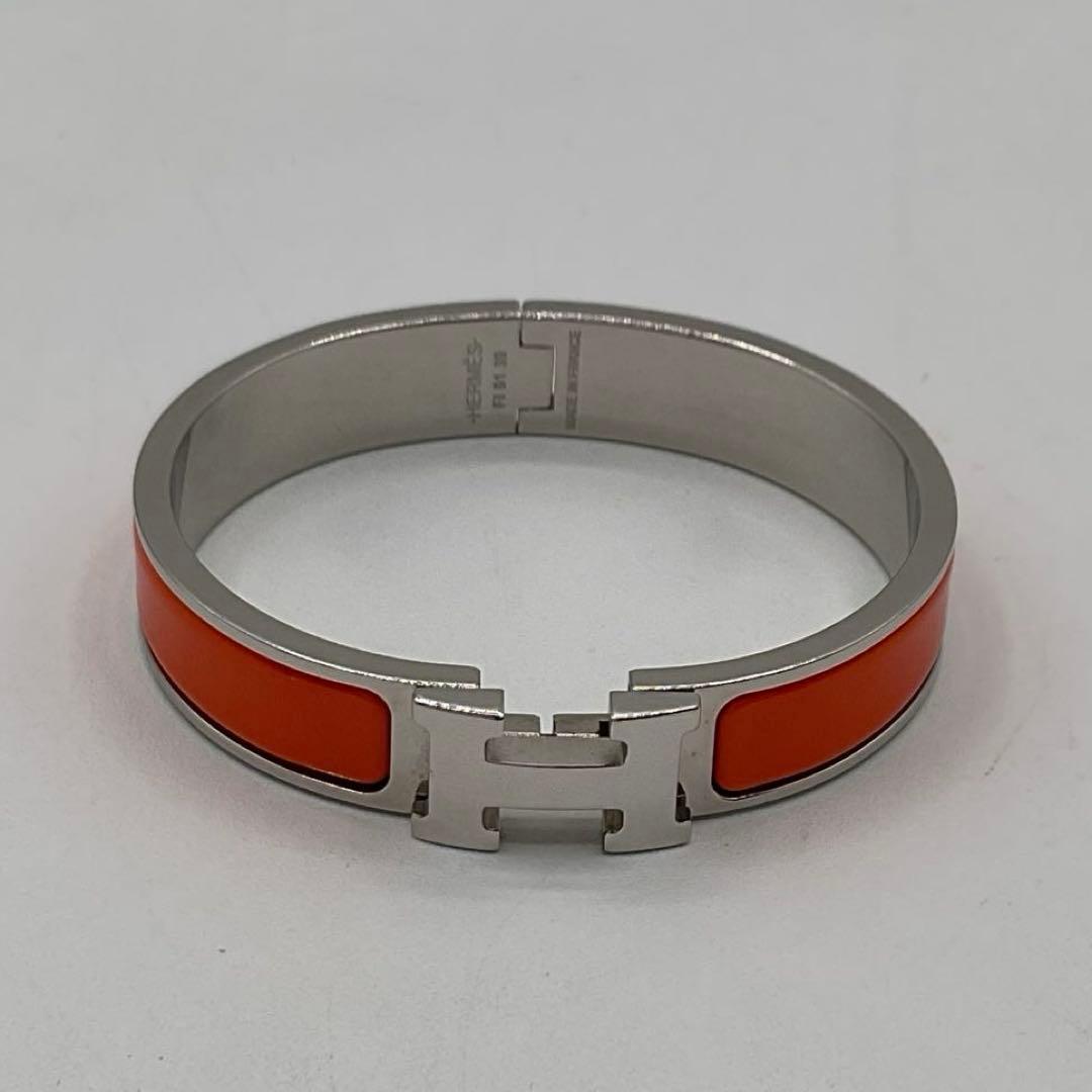 エルメス クイックH ブレスレット バングル オレンジ シルバー 箱付