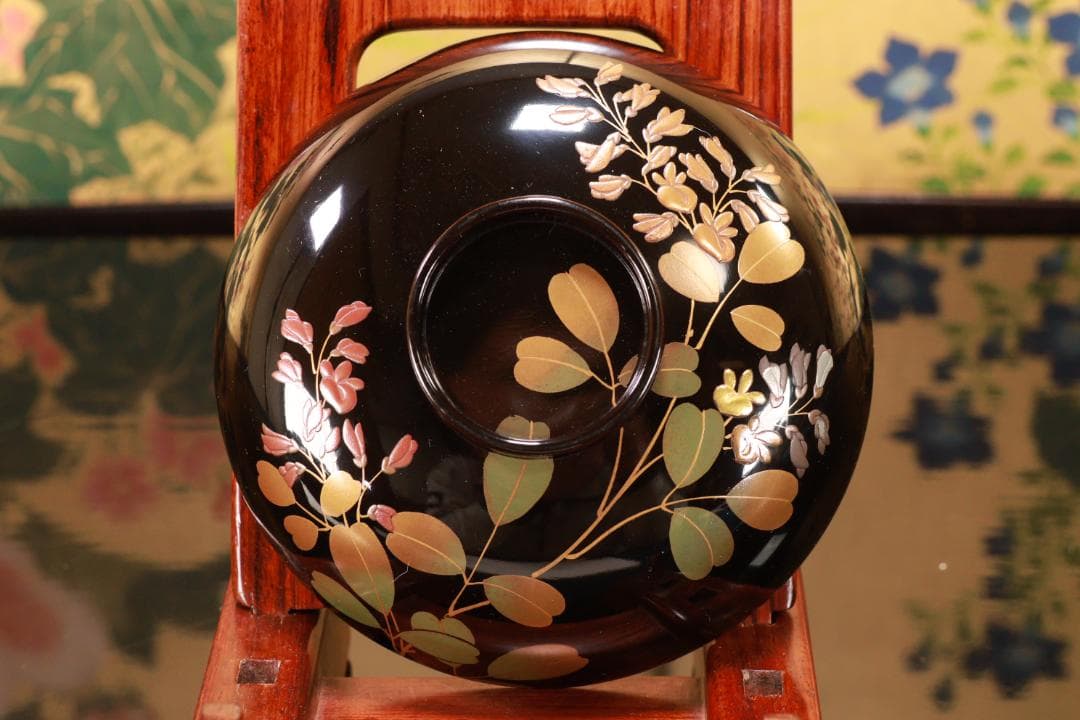 輪島塗　図替わり　草花蒔絵　吸物椀　五客　木製　BJ119