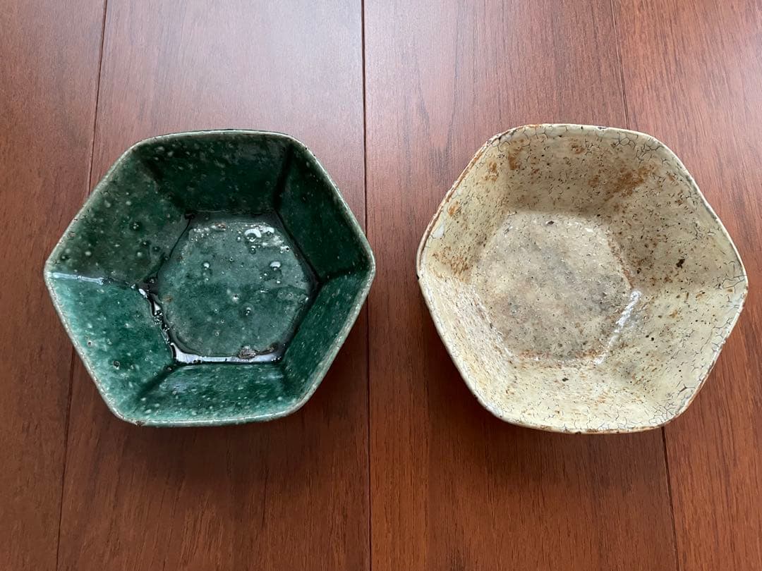 工藤和彦 緑粉引六角小鉢 黄粉引六角小鉢 2つセット